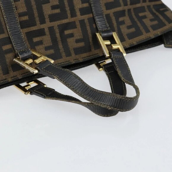 FENDI Zucca Canvas Hand Bag Brown Black gold Auth 146809 - Picture 8 of 16